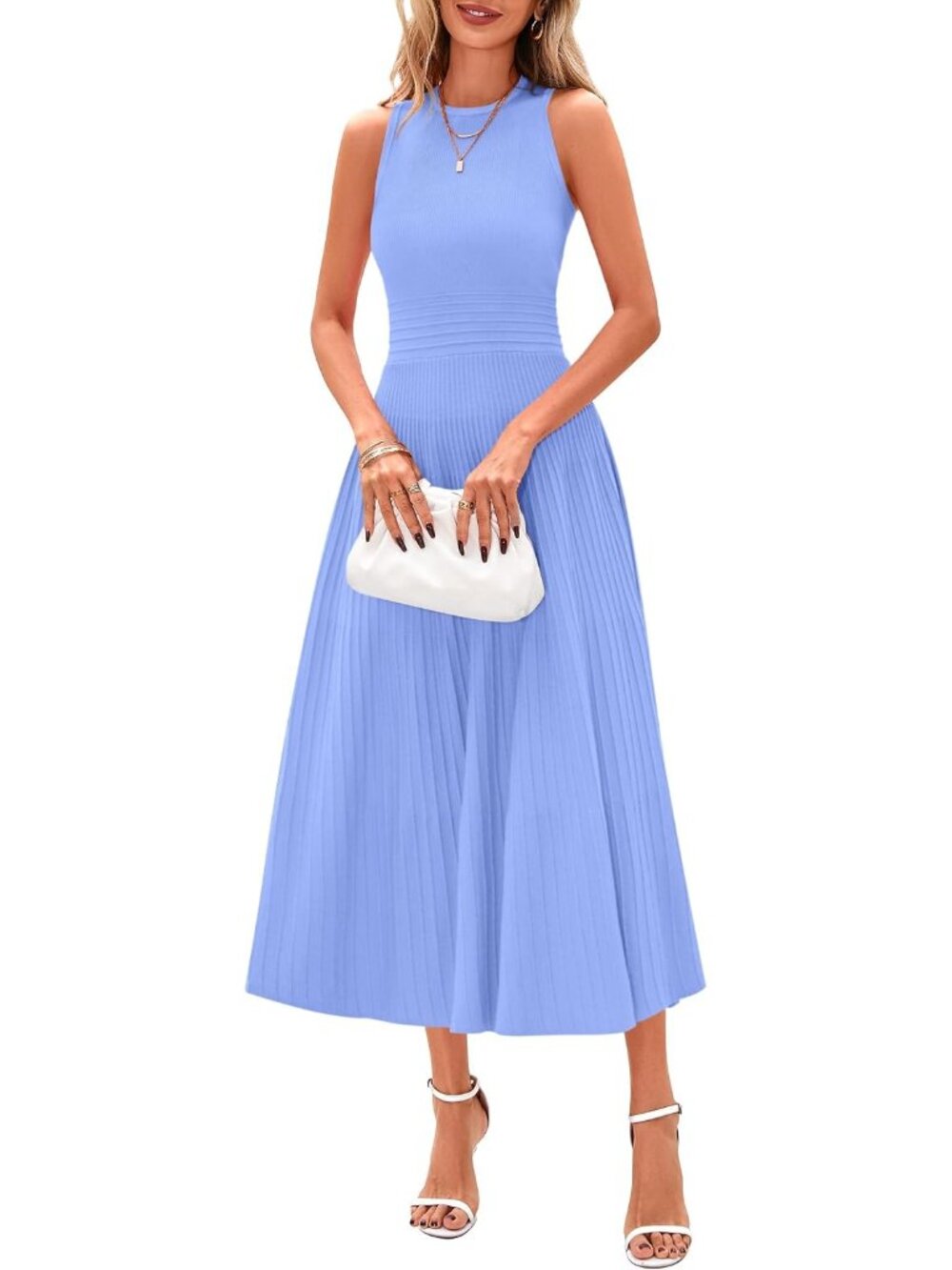 Women's Summer Pleated Midi Work Dress